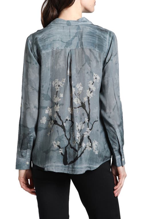 APNY APNY ABSTRACT PRINT ROLL TAB SLEEVE CHIFFON BUTTON-UP SHIRT 