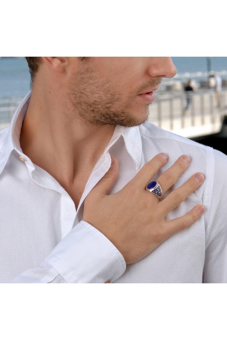 Lapis Lazuli Sterling Silver Men Signet Ring With Enamel, Alternate, color, Blue