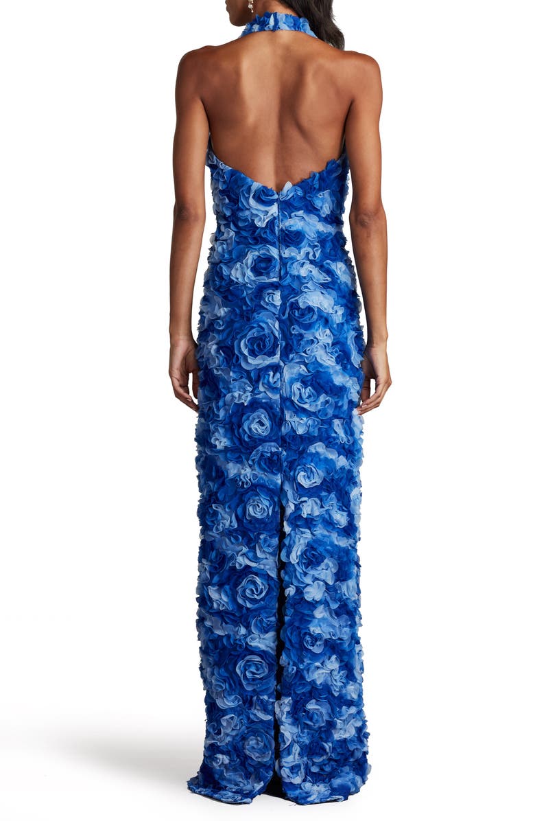 Tadashi Shoji 3-D Floral Halter Neck Gown, Alternate, color, 