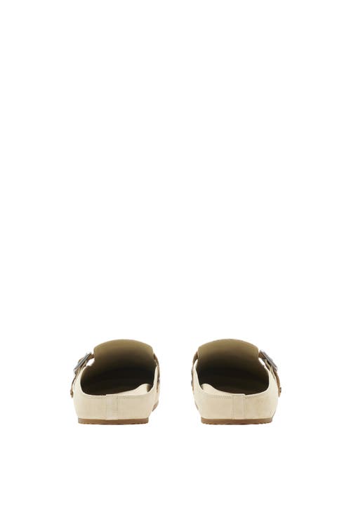 Burberry Slip-on Clog With Suede Finish And Buckle Detail In Bake