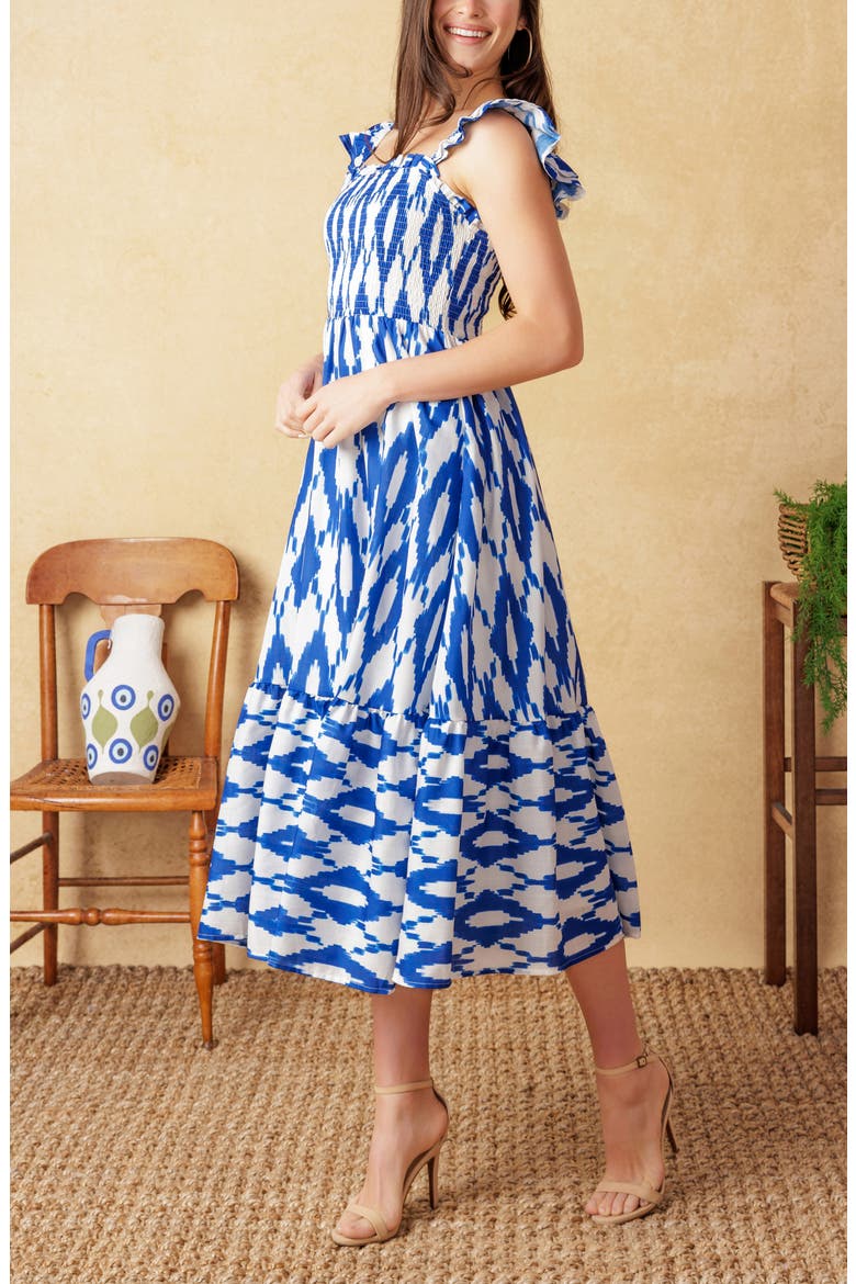 Smocked Ruffle Strap Tiered Midi Dress, Alternate, color, IVORY BLUE