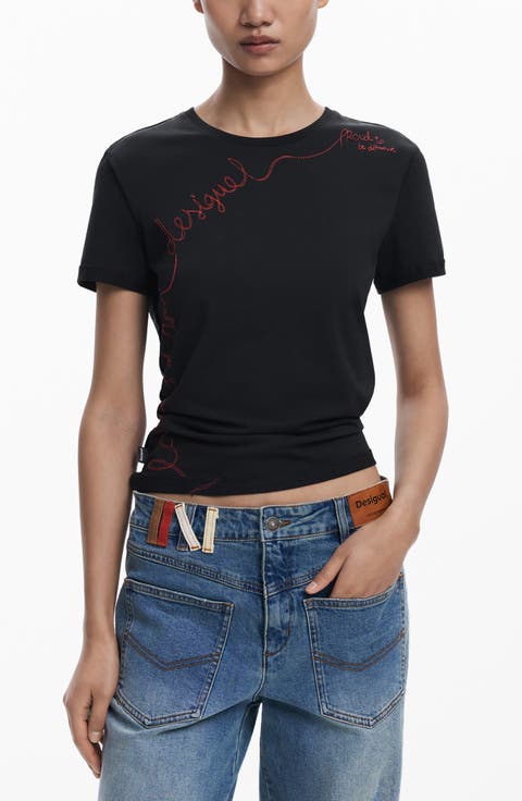 Embroidered Stretch Cotton T-Shirt
