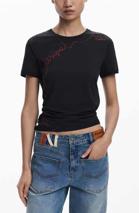 Desigual Embroidered Stretch Cotton T-Shirt