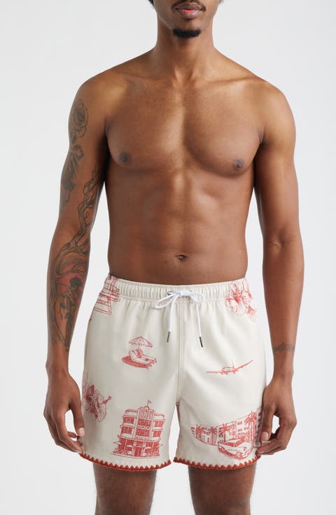 Ocean Drive Print Stitch Waterproof Swim Trunks