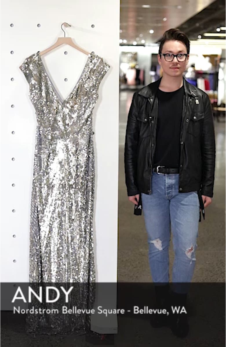 Sequin Plunging V-Neck Gown, sales video thumbnail