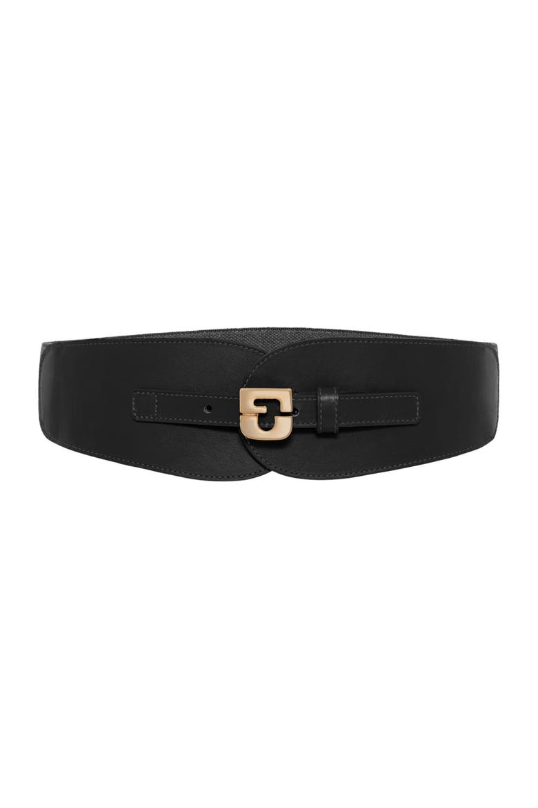 Olympe Logo Leather Corset Belt, Main, color, Black