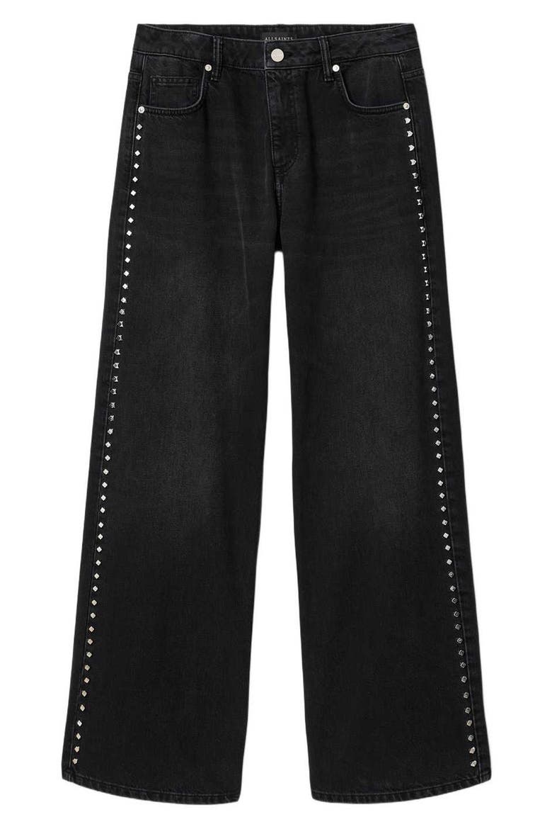 Sway Studded High Waist Wide Leg Jeans, Alternate, color, WASHED BLACK