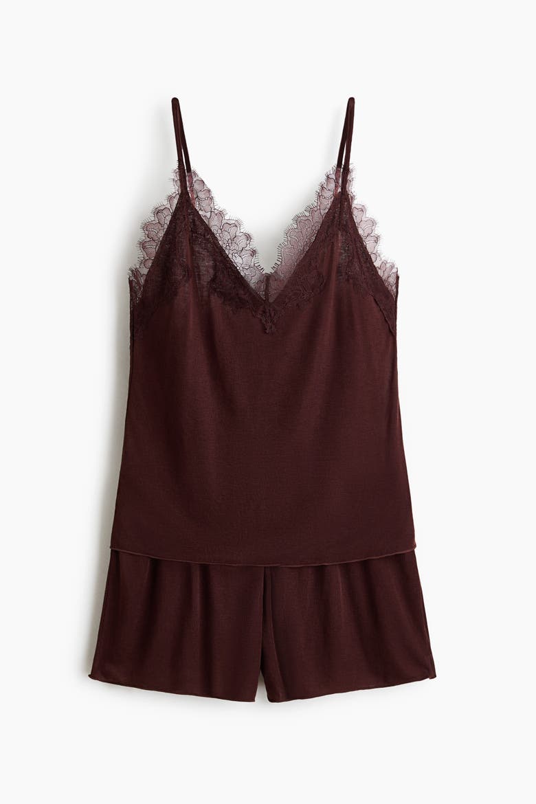 Lace-trimmed Pyjamas, Alternate, color, Dark brown