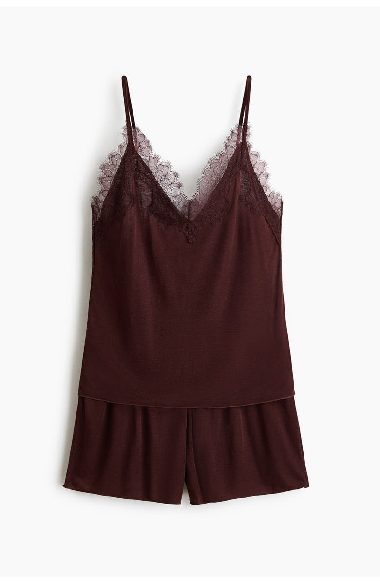 H&M Lace-trimmed Pyjamas, Main, color, Dark Brown