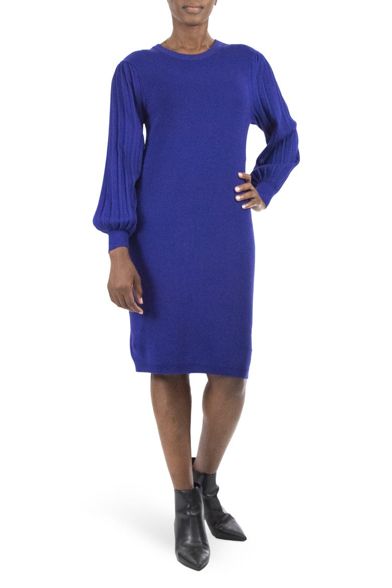 Pleated Bubble Sleeve Sweater Dress, Main, color, SAPPHIRE