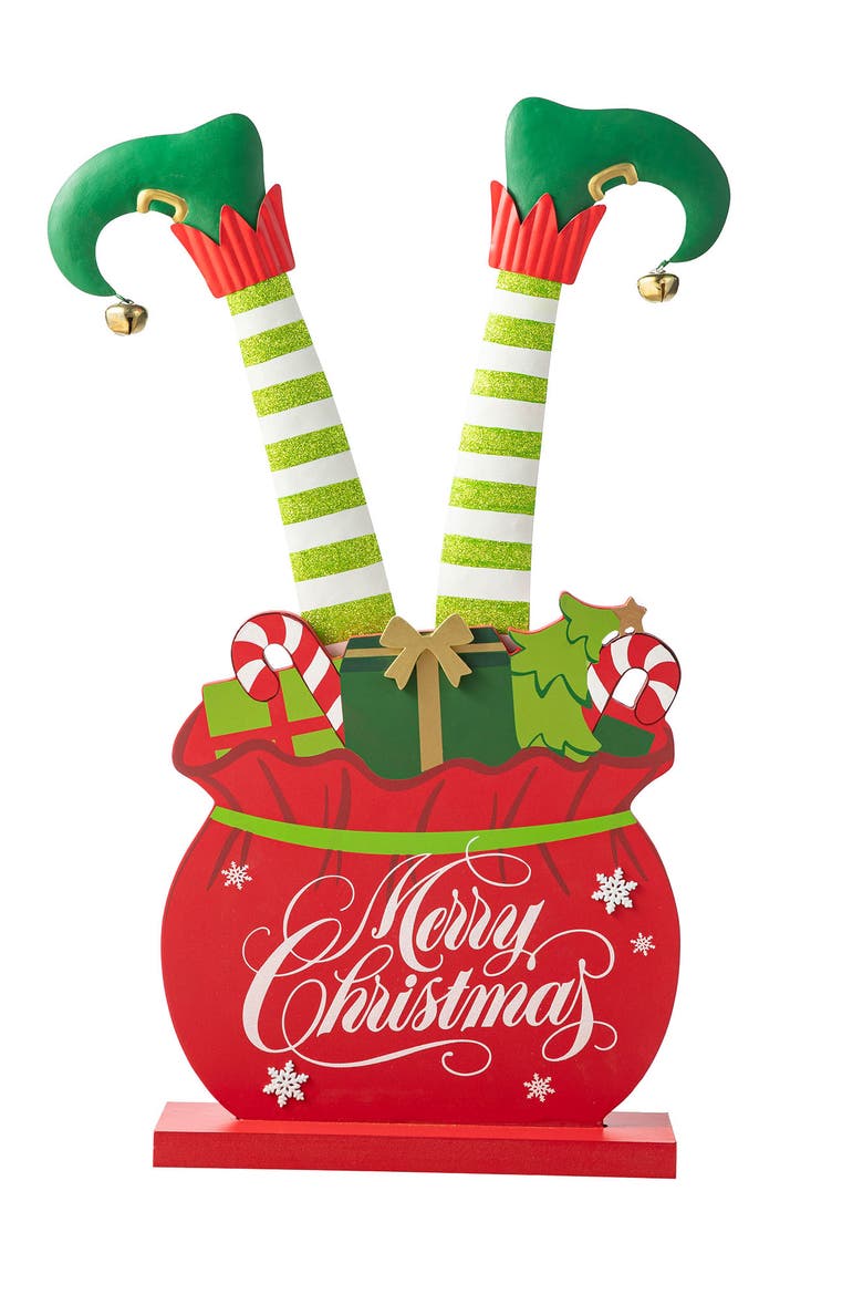 24.5"H Christmas Elf Legs in Gift Box Porch Decor, Main, color, Red