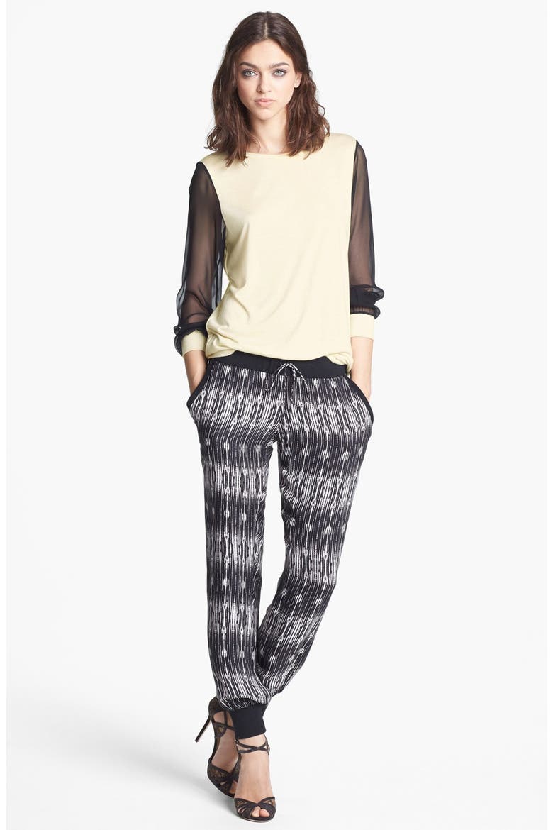 Chiffon Sleeve Sweatshirt, Alternate, color, SWAN/ BLACK