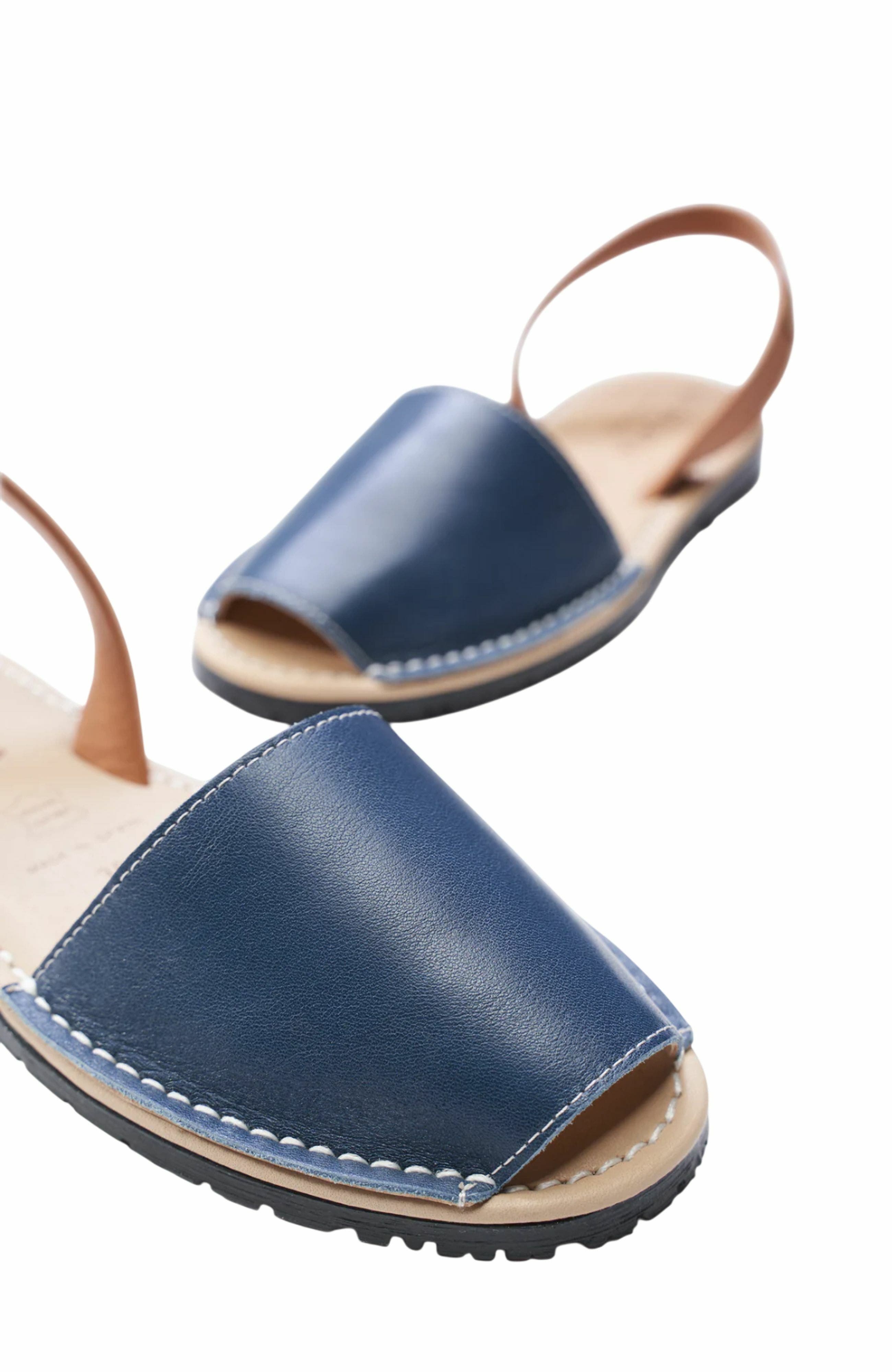 Menorquina Leather Avarca Sandals, Alternate, color, Navy Blue