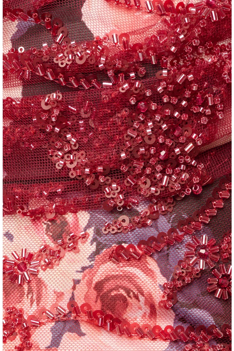Beaded Floral Embroidered Strapless Gown, Alternate, color, MAHOGANY