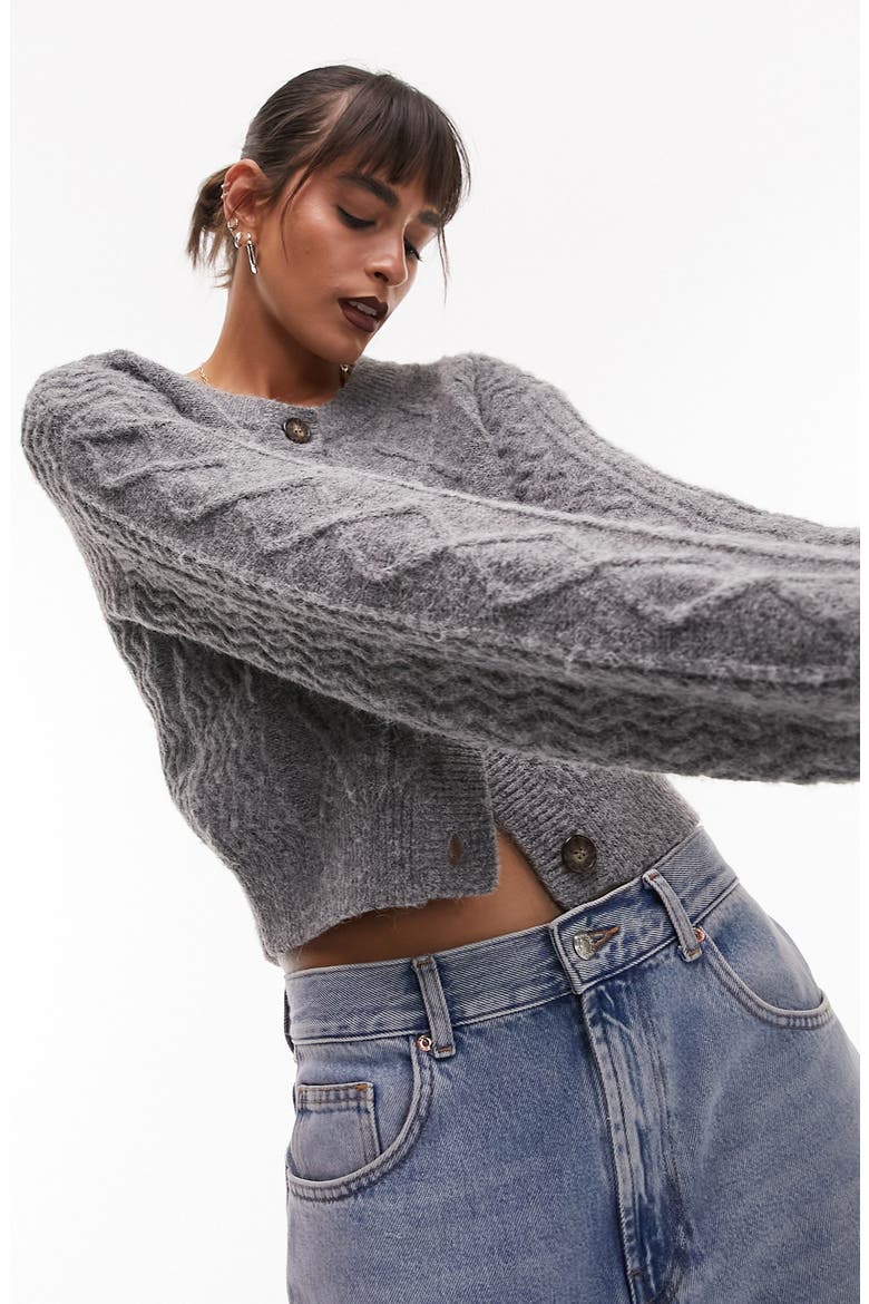 Cable Stitch Cardigan, Main, color, GREY