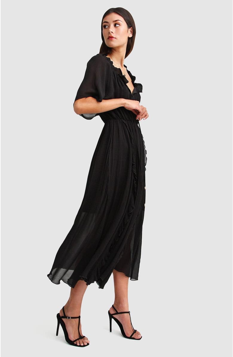 Belle & Bloom Amour Amour Ruffled Midi Dress, Alternate, color, Black