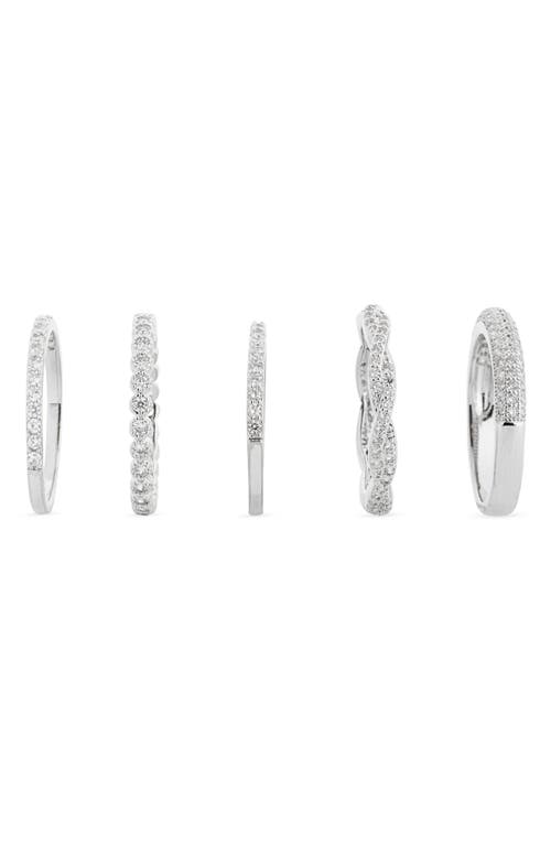 Nordstrom Rack Set Of 5 Cz Stackable Rings In Clear- Silver