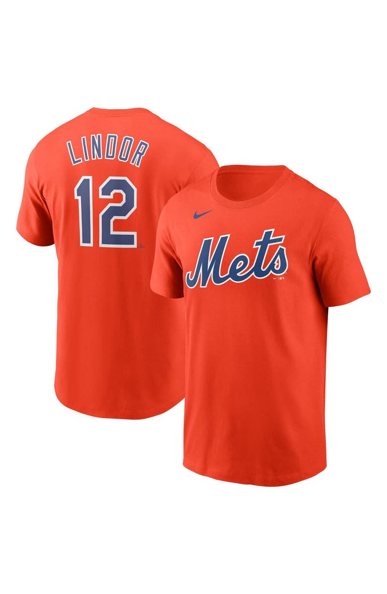 Nike Men's Nike Francisco Lindor Orange New York Mets Name & Number T-Shirt, Main, color, 