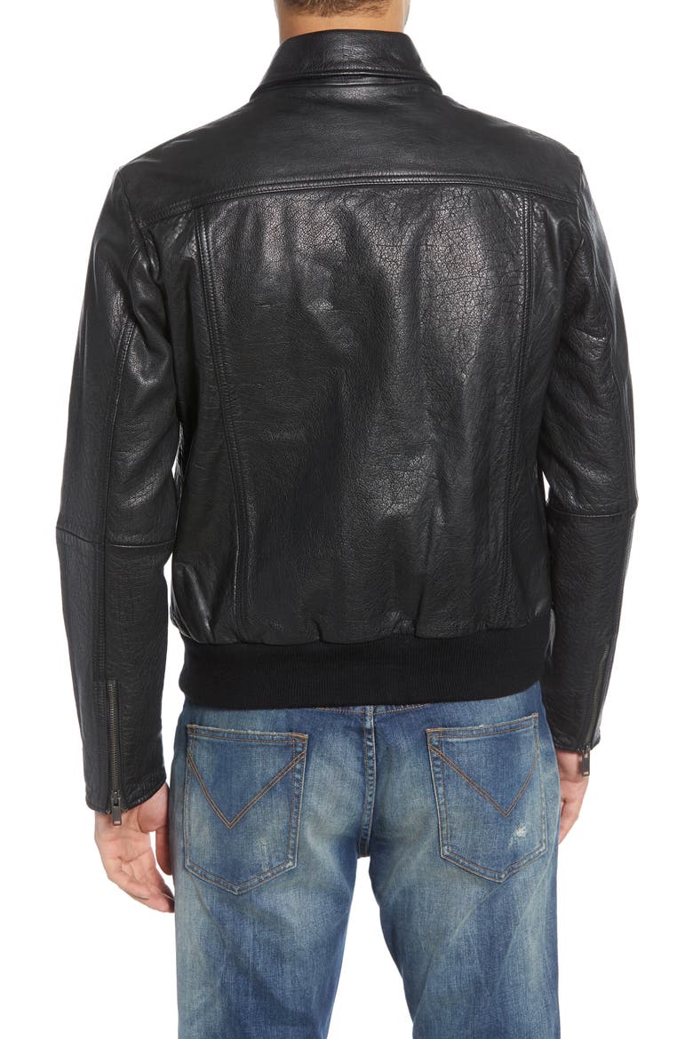Regular Fit Leather Jacket, Alternate, color, BLACK