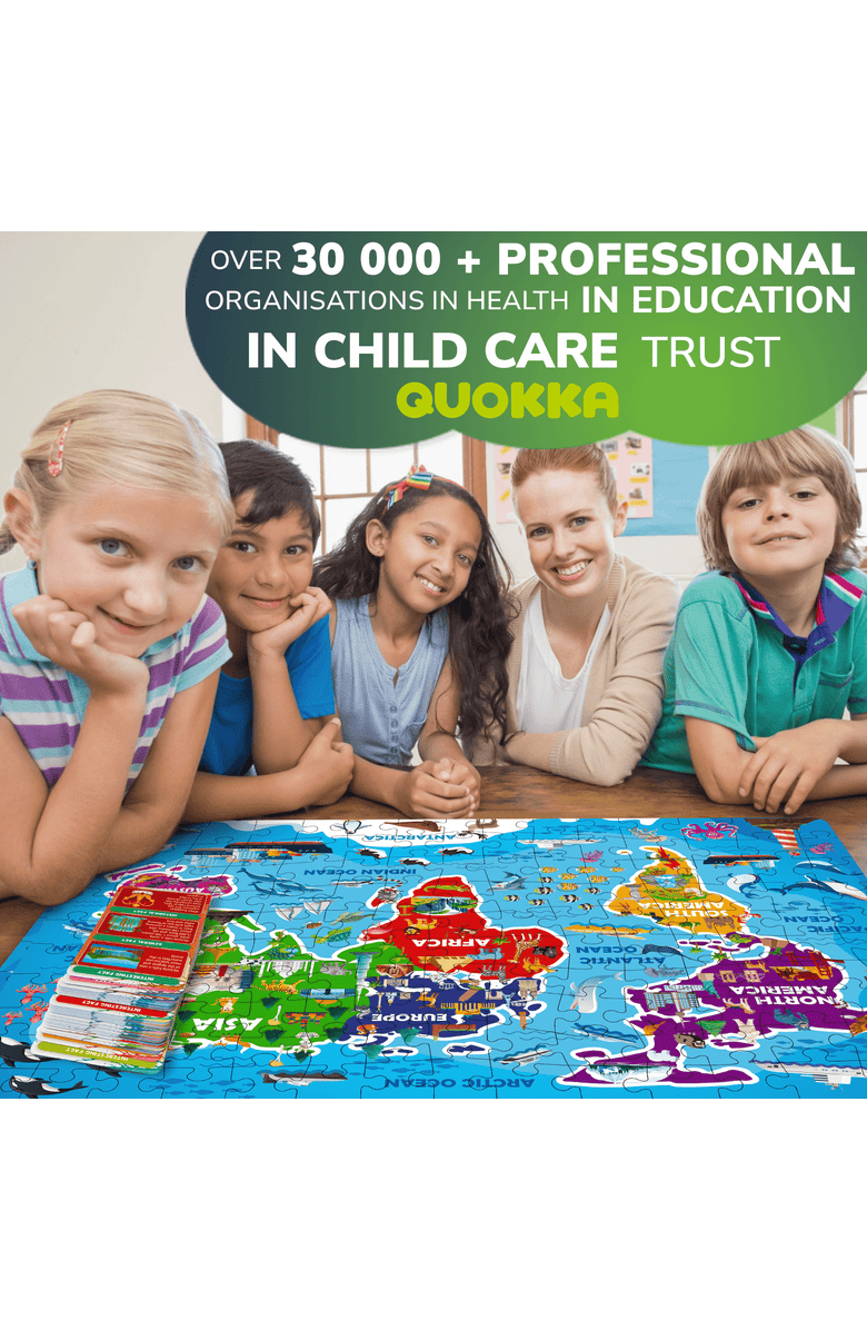 Quokka Search & Find Riddle Puzzles for Kids - 70 & 150 Piece Jigsaw Puzzles with Flashcards, Alternate, color, 150Pcs World Map