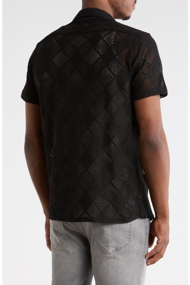 Modern Fit Textured Camp Shirt, Alternate, color, BLACK