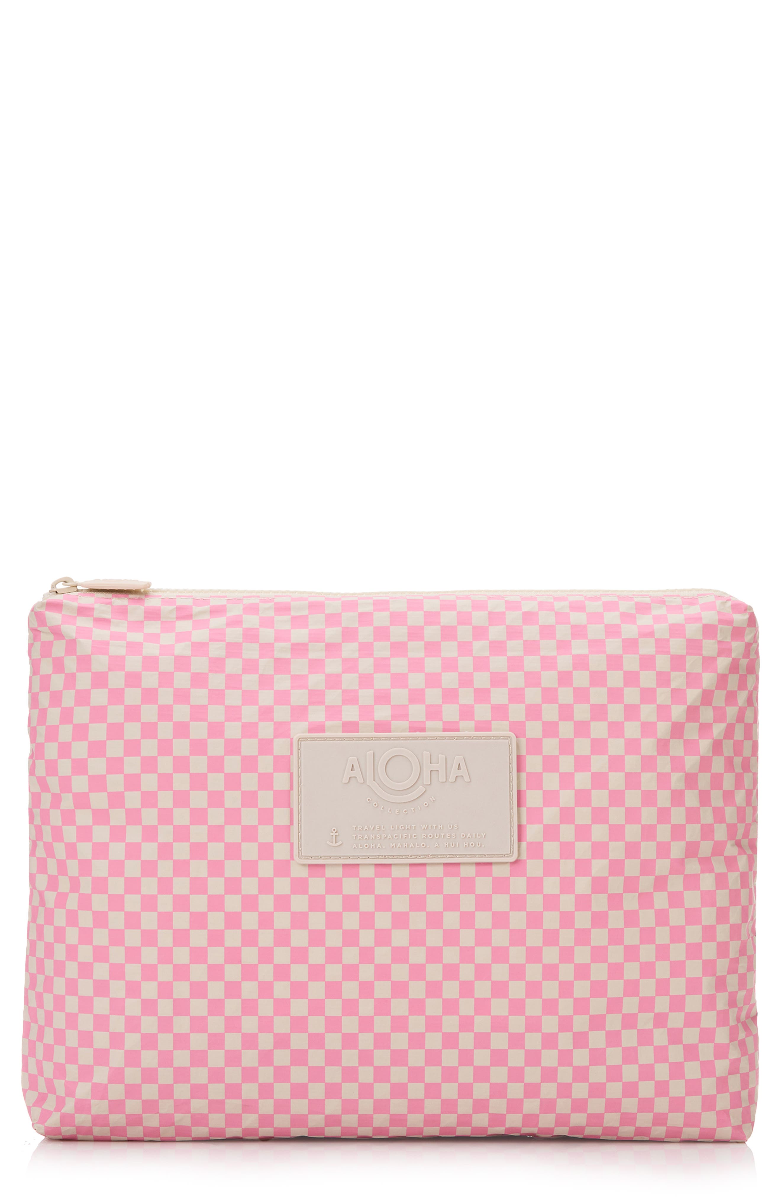 Aloha Collection Mid Tiny Check Water Resistant Zip Pouch, Main, color, Blush