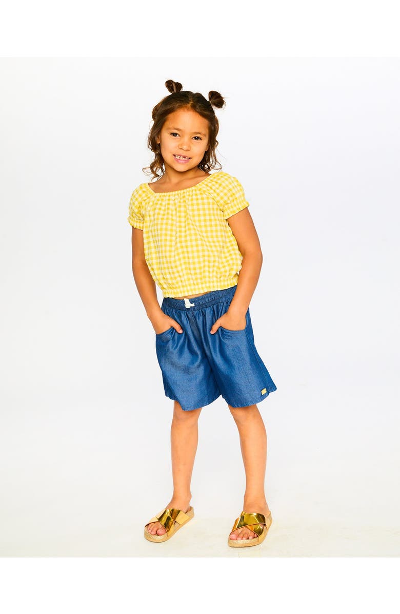Deux par Deux Short Sleeve Peasant Top Gingham, Alternate, color, Yellow Gingham