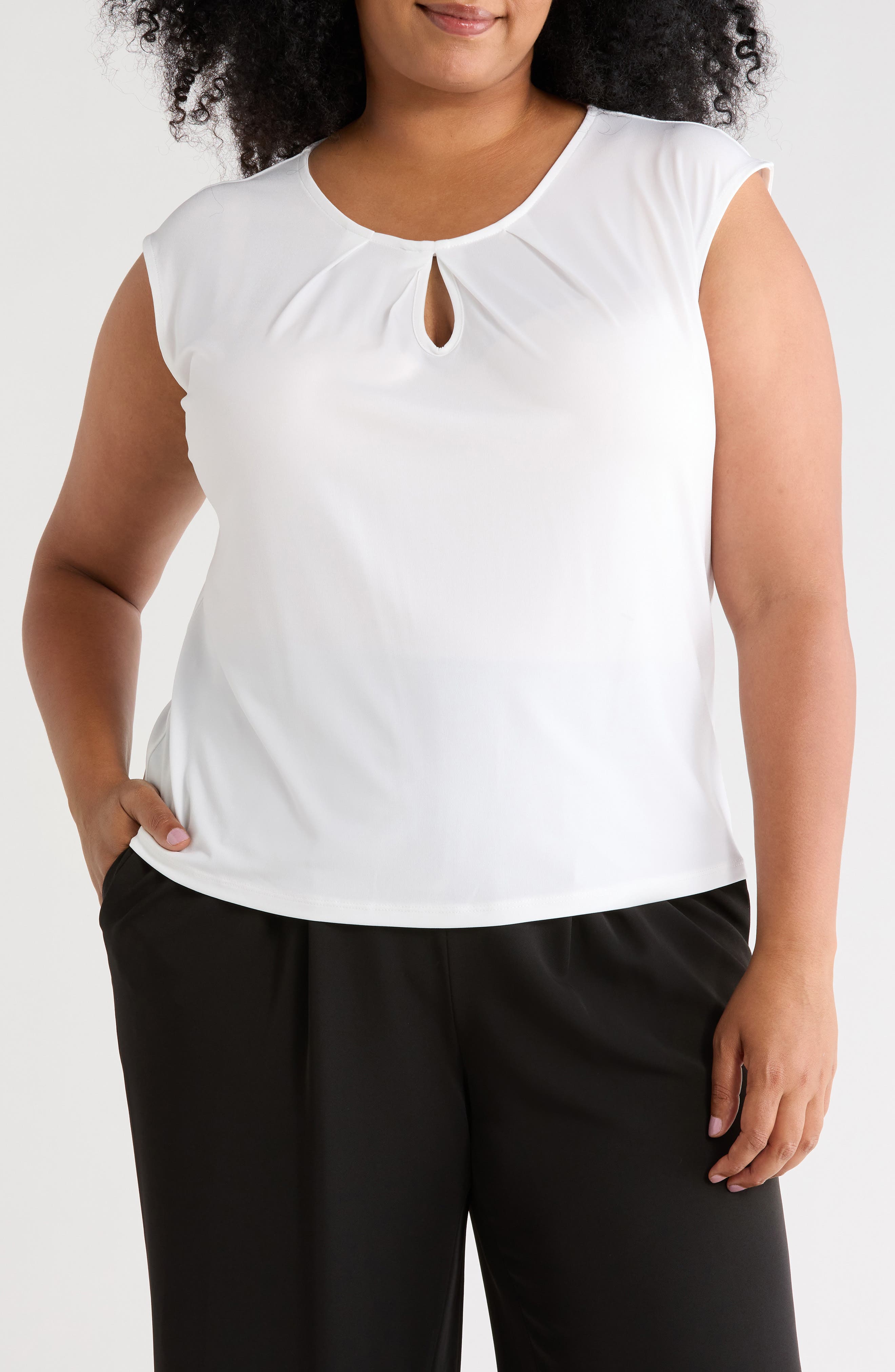 Keyhole Neck Cap Sleeve Knit Top