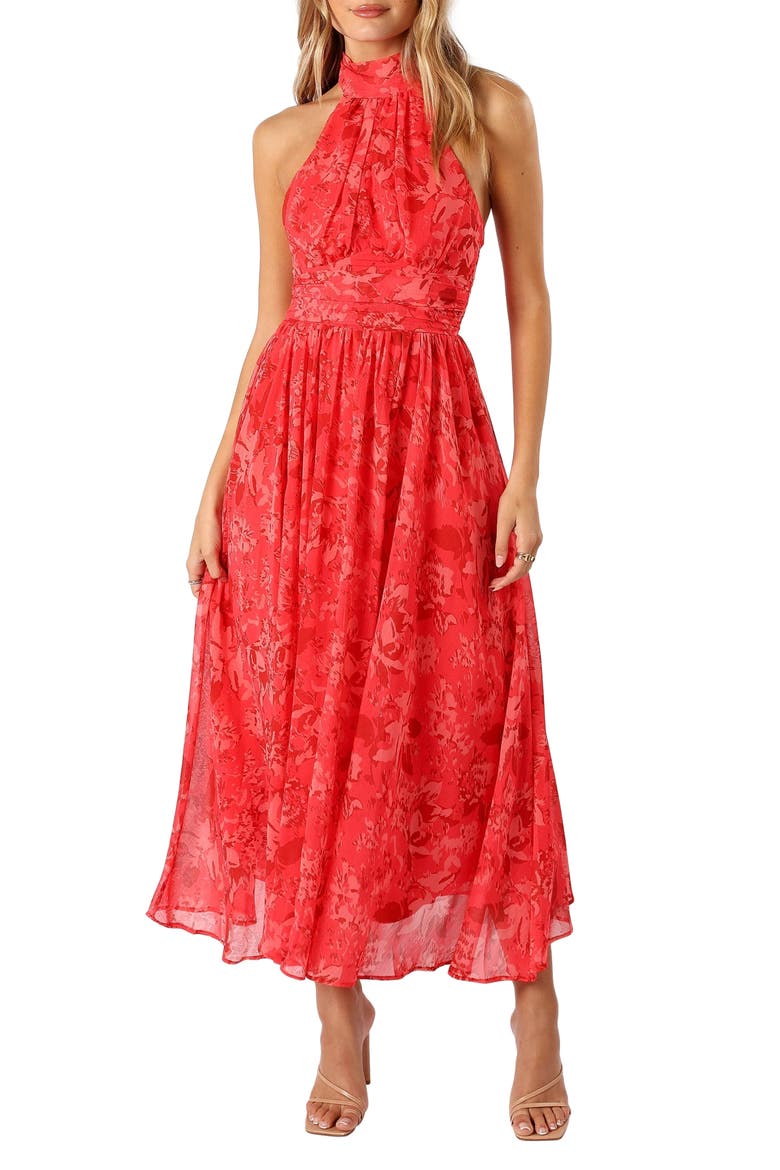 Primrose Floral Chiffon Halter Maxi Dress, Main, color, RED FLORAL