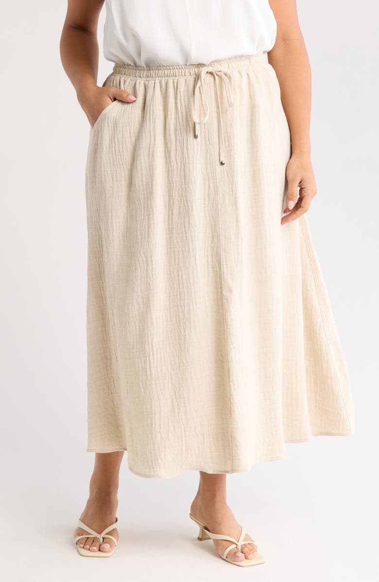 MAX STUDIO Textured Drawstring Skirt, Main, color, Ht Oatmeal