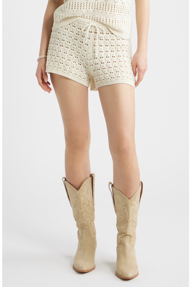 Open Stitch Beach Shorts, Main, color, IVORY DOVE