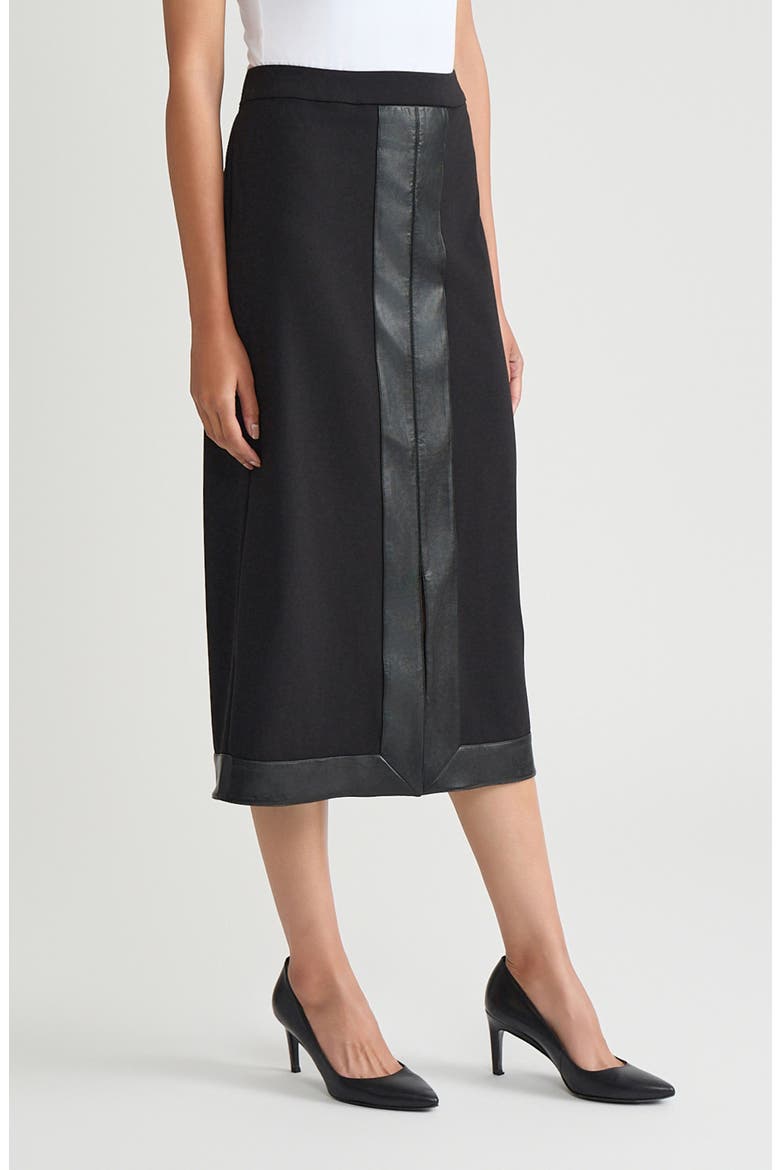 Faux Leather Trim Stretch Ponte Skirt, Alternate, color, BLACK