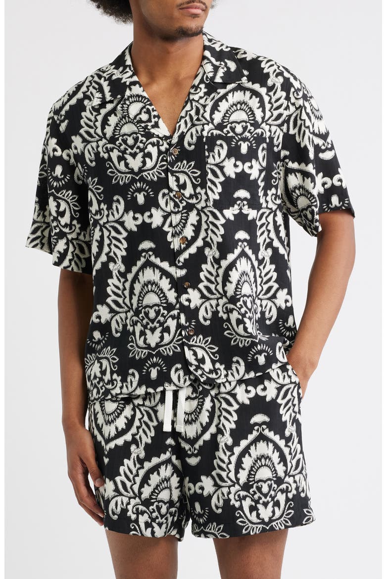Xander Print Camp Shirt, Main, color, BLACK