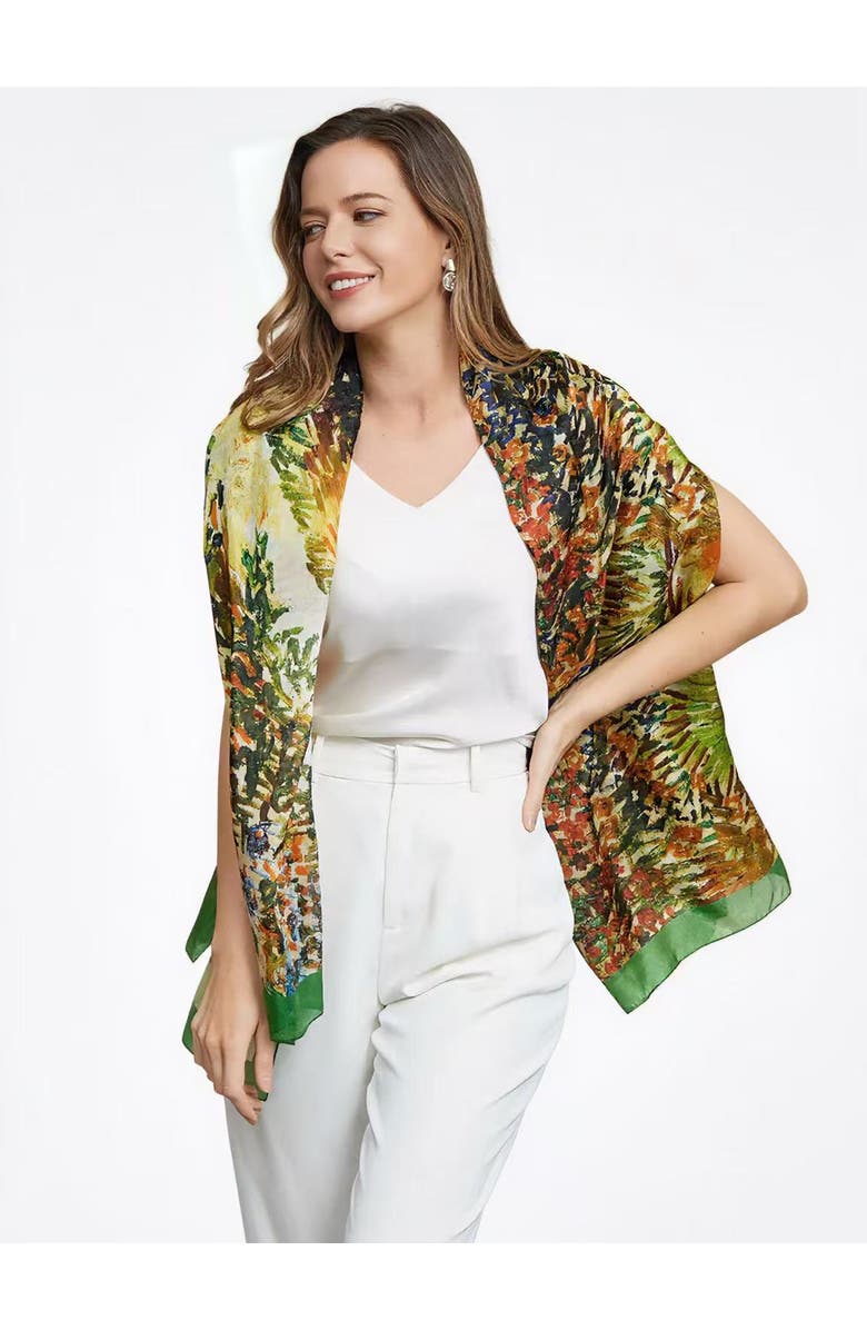 SILKSILKY Pure Silk Oil Painting Rectangle Scarf, Alternate, color, Multi