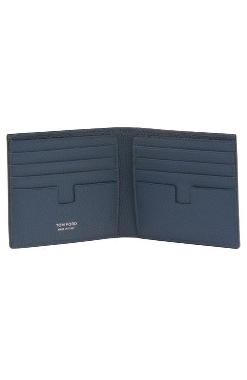 Tom Ford Navy Grain Leather Classic Bifold Wallet In Blue