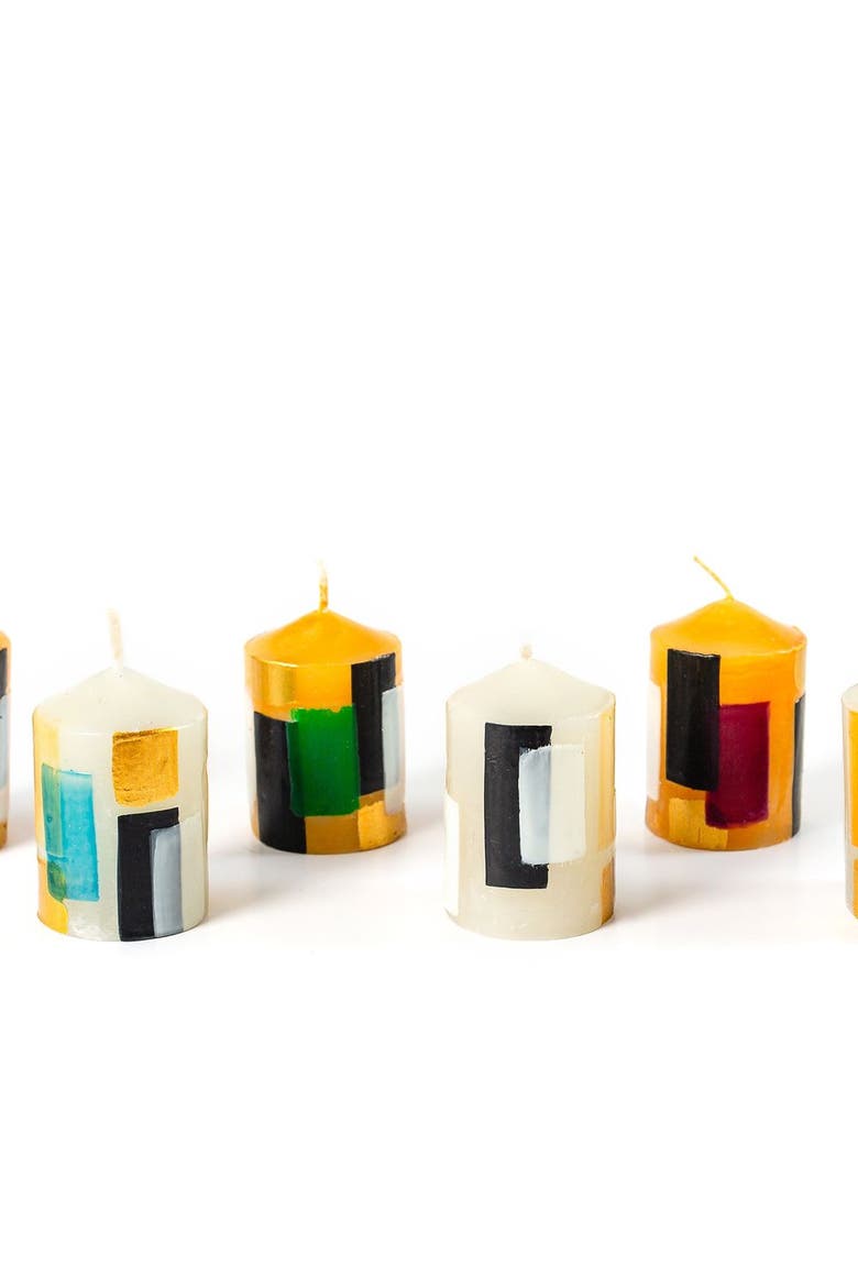 Klimt Painted Votive Candles - Set of 6, Main, color, Gold - 2"