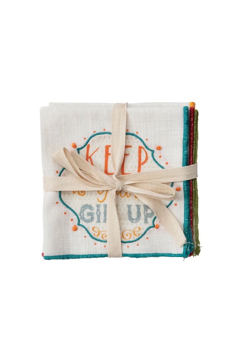 Cotton Printed Napkins with Saying, Main, color, White