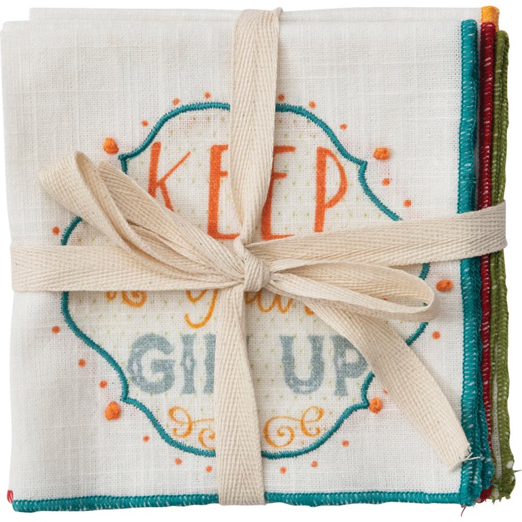 Storied Home Cotton Printed Napkins With Saying In White