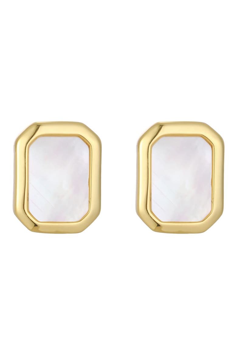 Mother-of-Pearl Bezel Stud Earrings, Main, color, GOLD/ WHITE