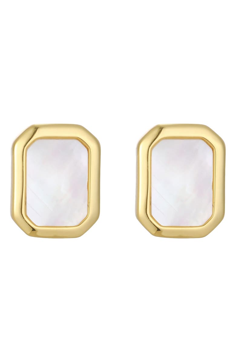 st. Moran Mother-of-Pearl Bezel Stud Earrings, Main, color, Gold/ White