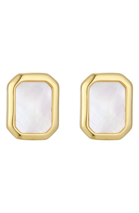 Mother-of-Pearl Bezel Stud Earrings