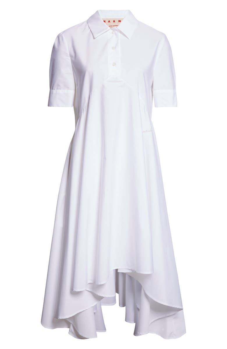 Marni Handerchief Hem A-Line Polo Dress, Alternate, color, 00W01 Lily White