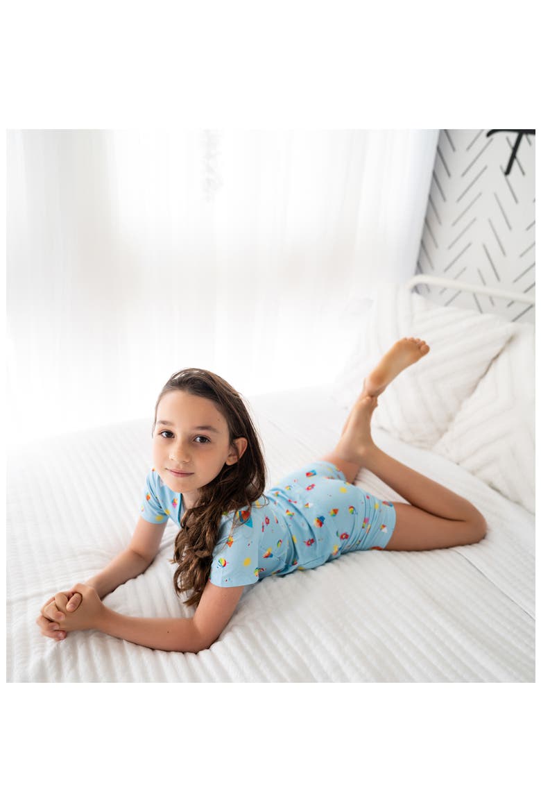 Kids' Rainbow Shave Ice Fitted Knit T-Shirt & Shorts Pajama Set, Alternate, color, BLUE