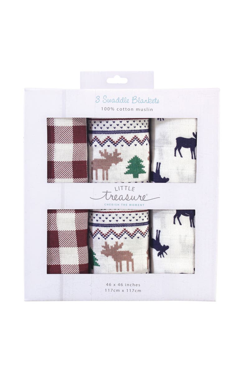 Little Treasure Soft Cotton Muslin Infant Wraps, Alternate, color, Moose Sweater