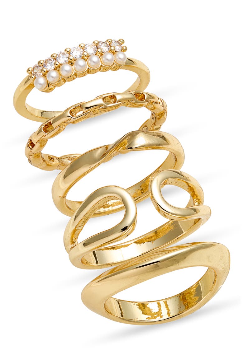 Set of 5 Assorted Stacking Rings, Main, color, CLEAR- WHITE- GOLD