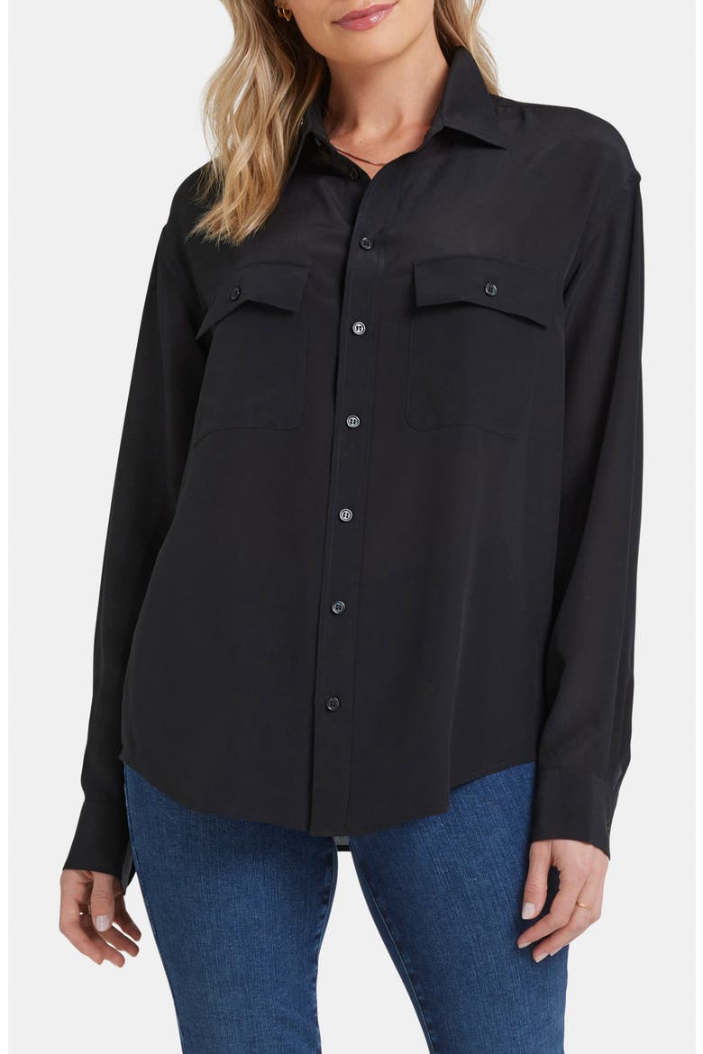 Lauren Silk Button-Up Shirt, Main, color, BLACK
