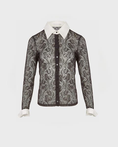 Yvonna Long Sleeve Embroidered Lace Shirt