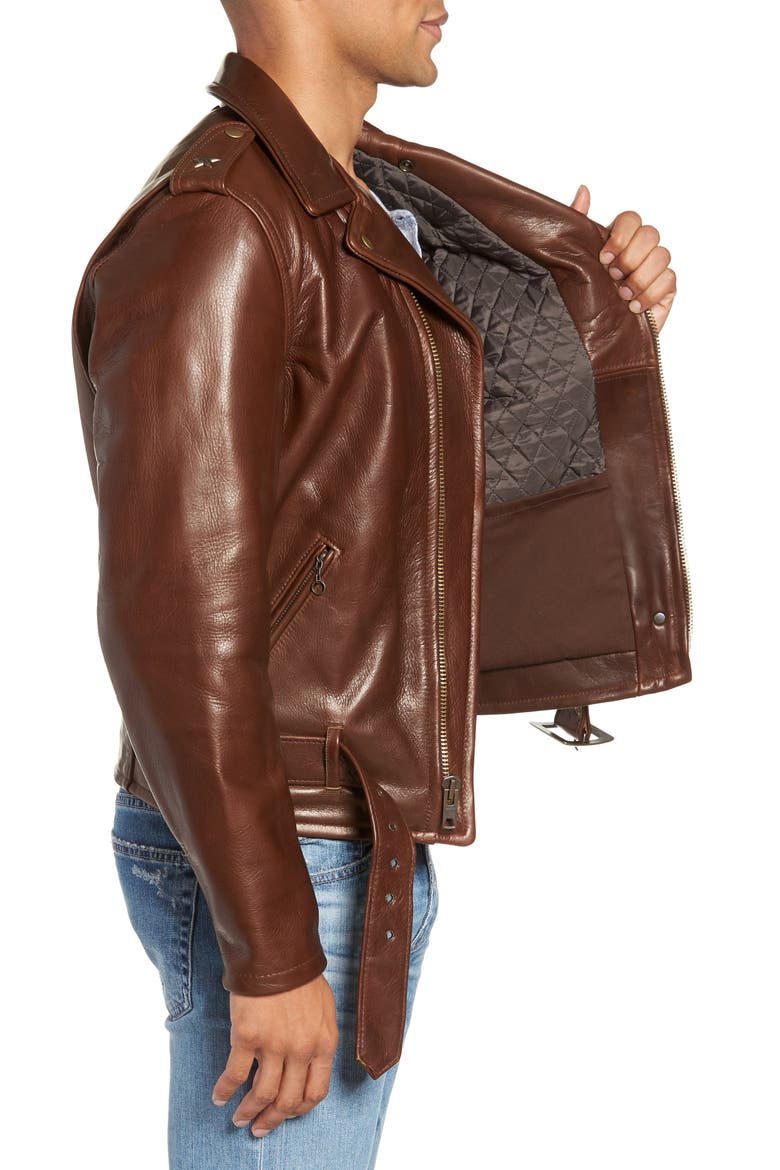 '50s Cowhide Leather Moto Jacket, Alternate, color, BROWN