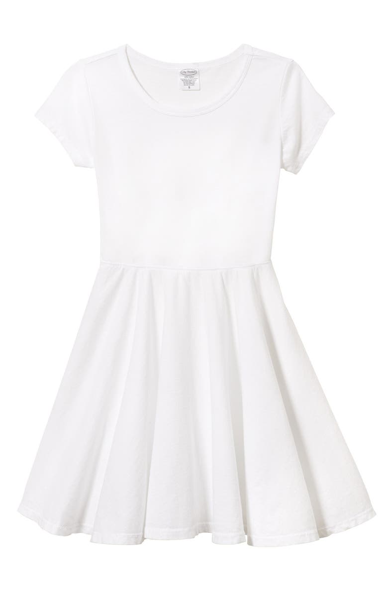 CITY THREADS Girls Jersey Short SleeveTwirly Skater Dress, Alternate, color, White