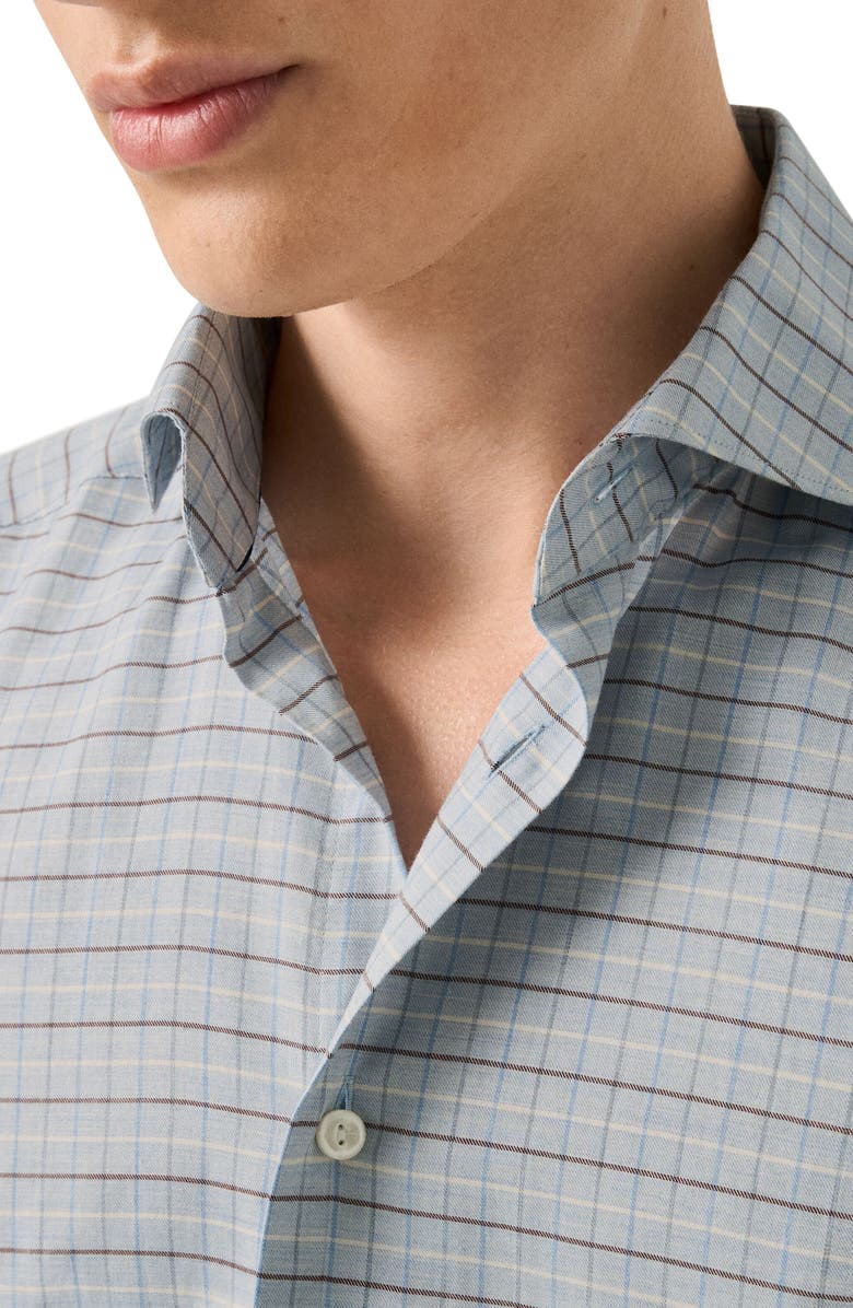 Eton Slim Fit Check Flannel Dress Shirt, Alternate, color, Light Blue